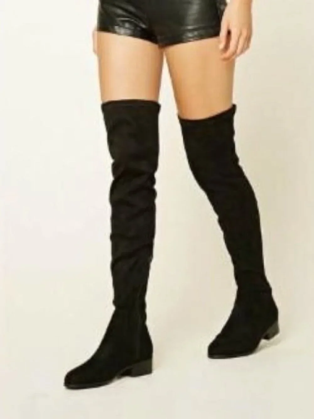 Forever 21 Faux Suede Thigh High Black Boots Size 9